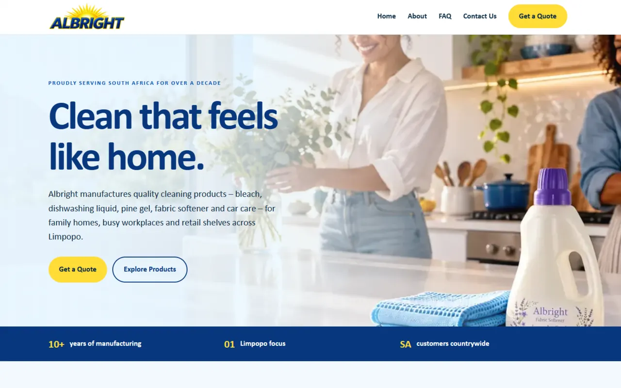 Screenshot of the albright.co.za website