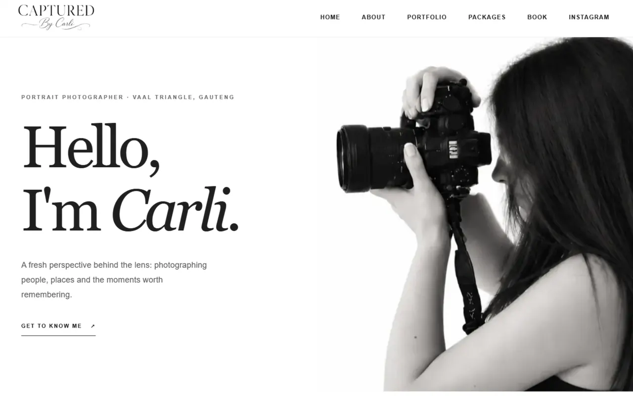Screenshot of the capturedbycarli.co.za website