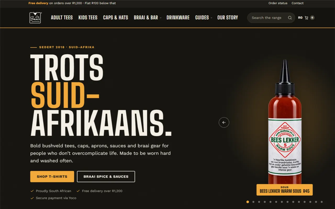 Screenshot of the diebees.co.za website