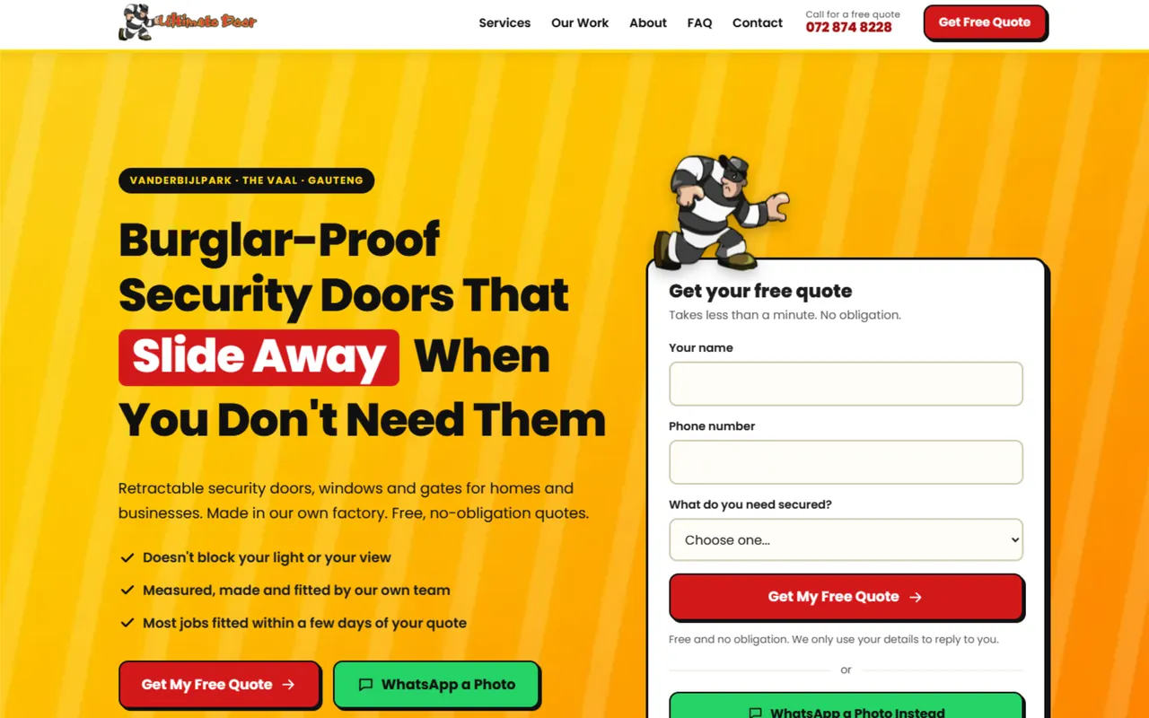 Screenshot of the ultimatedoor.co.za website