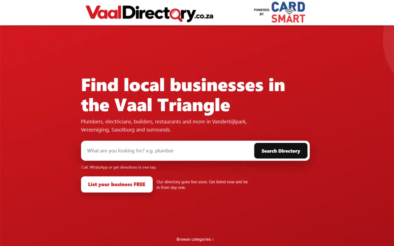 Screenshot of the vaaldirectory.co.za website
